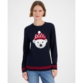 Womens Pom Beanie Bear Graphic Sweater