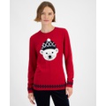 Womens Pom Beanie Bear Graphic Sweater