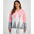 Plus Size Argyle Colorblocked Sweater