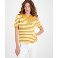 Womens Striped Short-Sleeve Polo Sweater