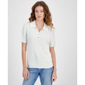 Womens Ribbed Short Sleeve Polo Sweater