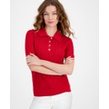 Womens Ribbed Short-Sleeve Polo Sweater