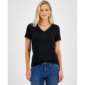 Womens Embellished V-Neck Cotton T-Shirt