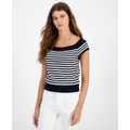 Womens Striped Cap-Sleeve Sweater