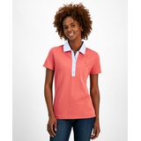 Womens Striped-Collar Polo Shirt