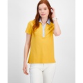 Womens Striped-Collar Polo Shirt