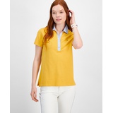 Womens Striped-Collar Polo Shirt