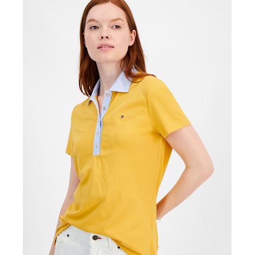 타미힐피거 Womens Striped-Collar Polo Shirt