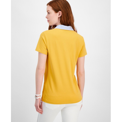 타미힐피거 Womens Striped-Collar Polo Shirt