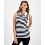 Womens Striped Sleeveless Polo Shirt