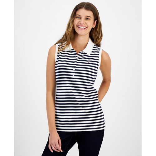 타미힐피거 Womens Striped Sleeveless Polo Shirt