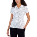 Womens Dot Print Quarter Button Polo Top