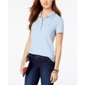 Womens Solid Short-Sleeve Polo Top