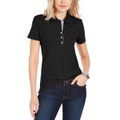 Womens Solid Short Sleeve Polo Top