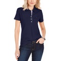 Womens Solid Short-Sleeve Polo Top