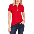 Womens Solid Short Sleeve Polo Top