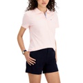 Womens Solid Short-Sleeve Polo Top