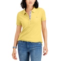 Womens Solid Short-Sleeve Polo Top