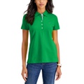 Womens Solid Short-Sleeve Polo Top