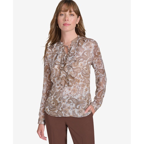 타미힐피거 Womens Paisley-Print Ruffled Blouse