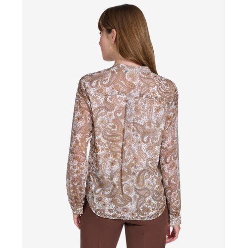 타미힐피거 Womens Paisley-Print Ruffled Blouse