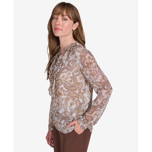 타미힐피거 Womens Paisley-Print Ruffled Blouse