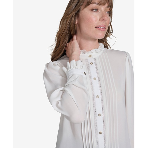 타미힐피거 Womens Lace-Trim Ruffled Blouse