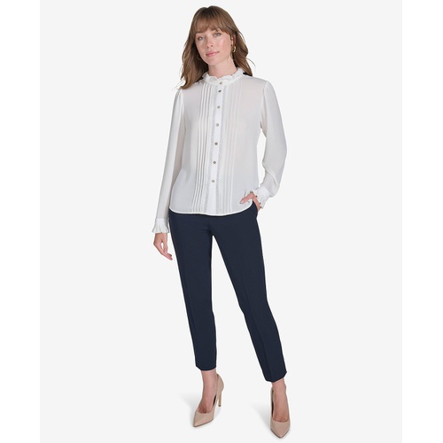 타미힐피거 Womens Lace-Trim Ruffled Blouse