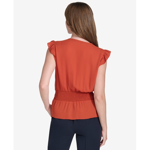 타미힐피거 Womens Smocked Peplum Blouse