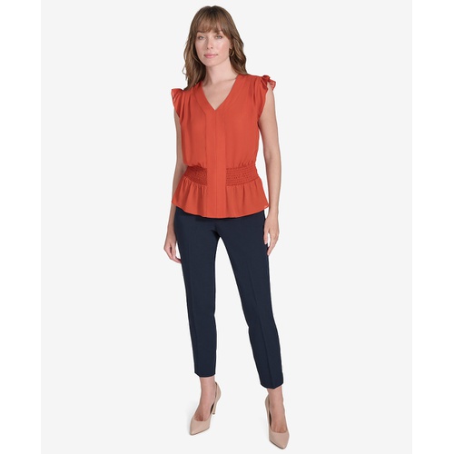 타미힐피거 Womens Smocked Peplum Blouse