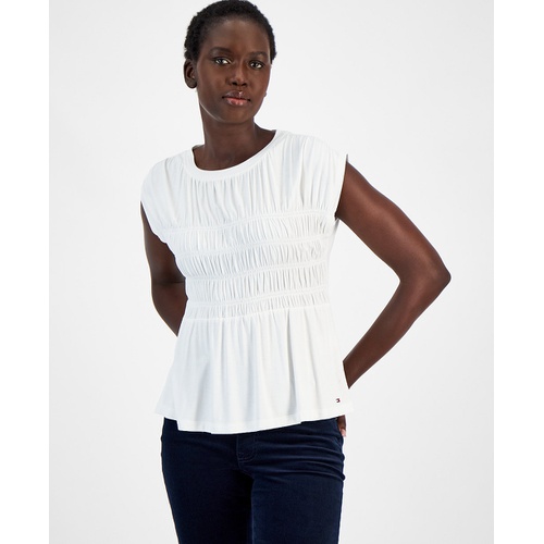 타미힐피거 Womens Smocked Sleeveless Top