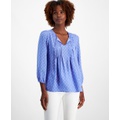 Womens Diamond-Dot Pintucked Peasant Blouse