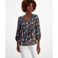 Womens Floral-Print Pintucked Peasant Blouse