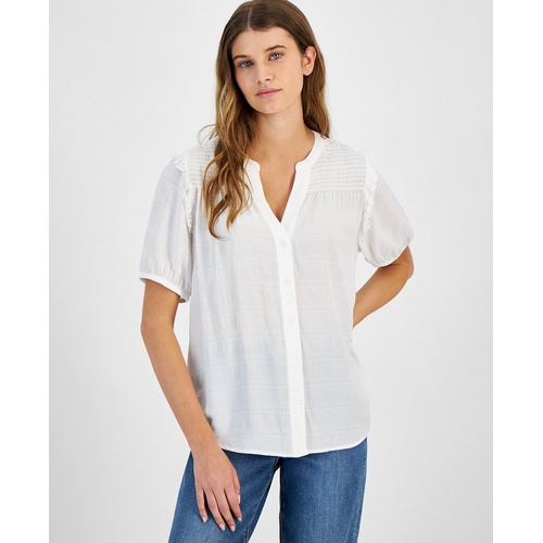 타미힐피거 Womens Smocked Textured Blouse