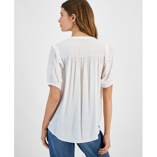 타미힐피거 Womens Smocked Textured Blouse