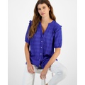 Womens Smocked Textured Blouse