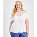 Plus Size Lace-Bib Extended-Sleeve Top