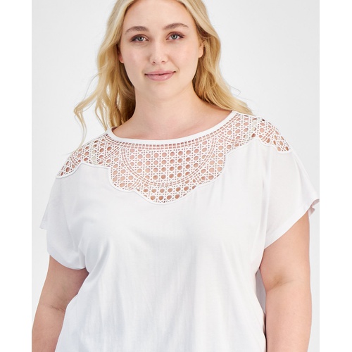 타미힐피거 Plus Size Lace-Bib Extended-Sleeve Top