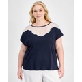 Plus Size Lace-Bib Extended-Sleeve Top