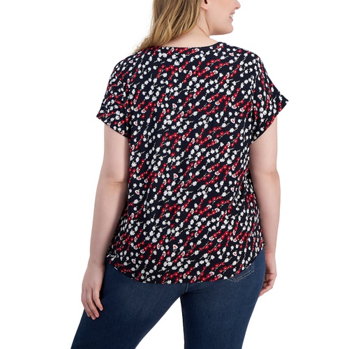 타미힐피거 Plus Size Ditsy Floral Cap-Sleeve Top