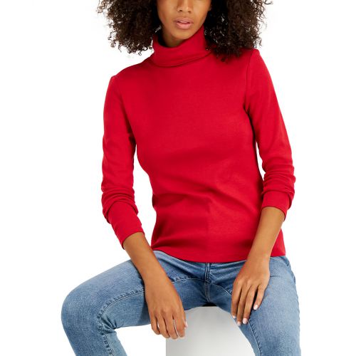 타미힐피거 Womens Long Sleeve Cotton Turtleneck Top