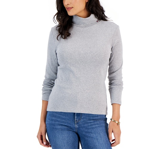 타미힐피거 Womens Long Sleeve Cotton Turtleneck Top