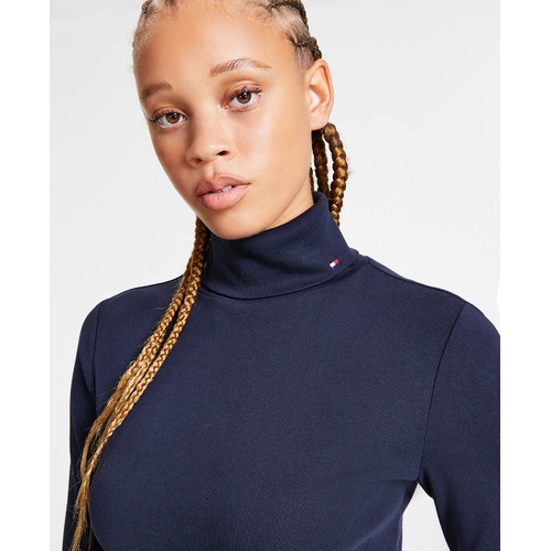 타미힐피거 Womens Long Sleeve Cotton Turtleneck Top