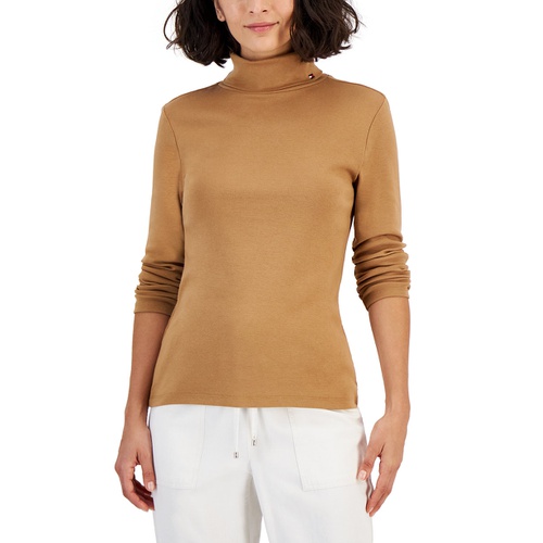 타미힐피거 Womens Long Sleeve Cotton Turtleneck Top