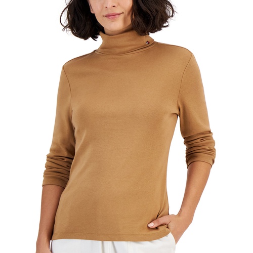 타미힐피거 Womens Long Sleeve Cotton Turtleneck Top