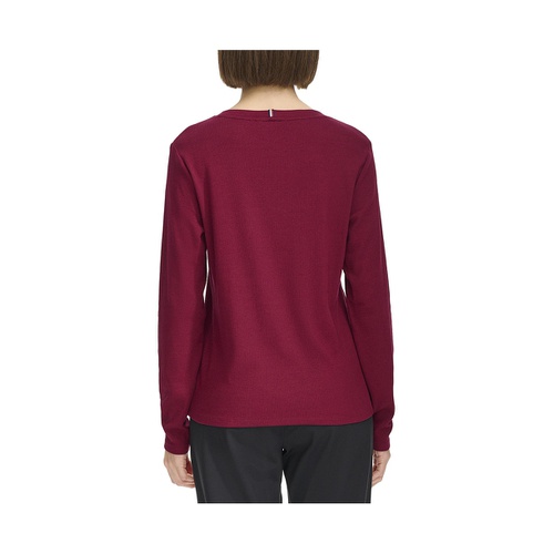 타미힐피거 Womens Cotton Blend Ribbed Long Sleeve T-Shirt