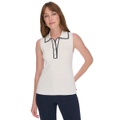 Womens Rib Knit Sleeveless Polo Tank Top