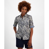 Womens Cotton Paisley Roll Tab Shirt