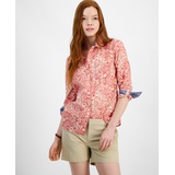 Womens Cotton Paisley Roll Tab Shirt