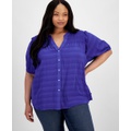 Plus Size Short-Sleeve Smocked-Yoke Top